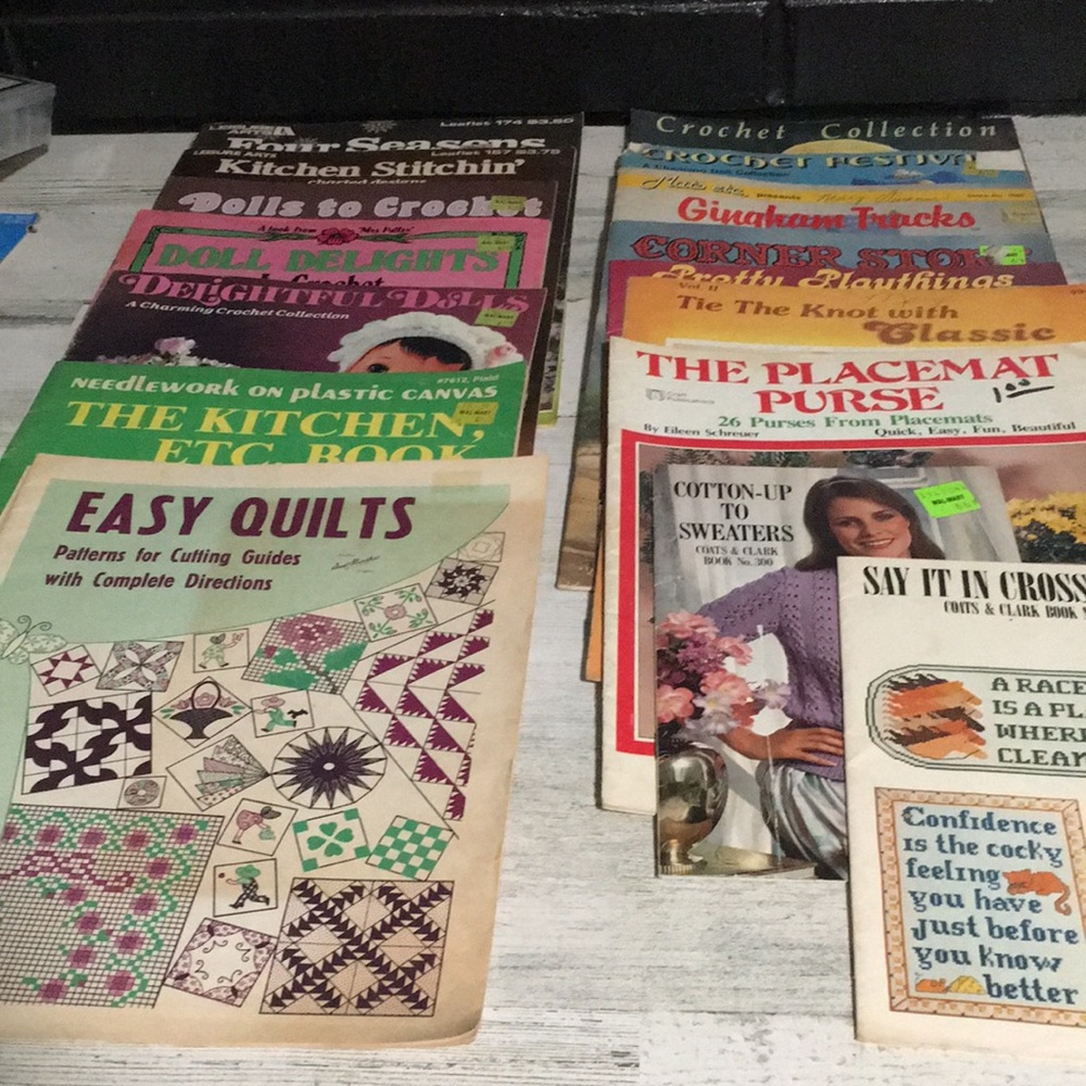 Crochet, cross stitch, needlepoint, and quilting booklets ‘70’s 80’s vintage
